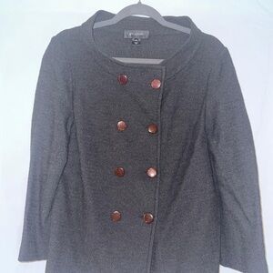 St. John Dark Gray Pea Coat with Button Accents
